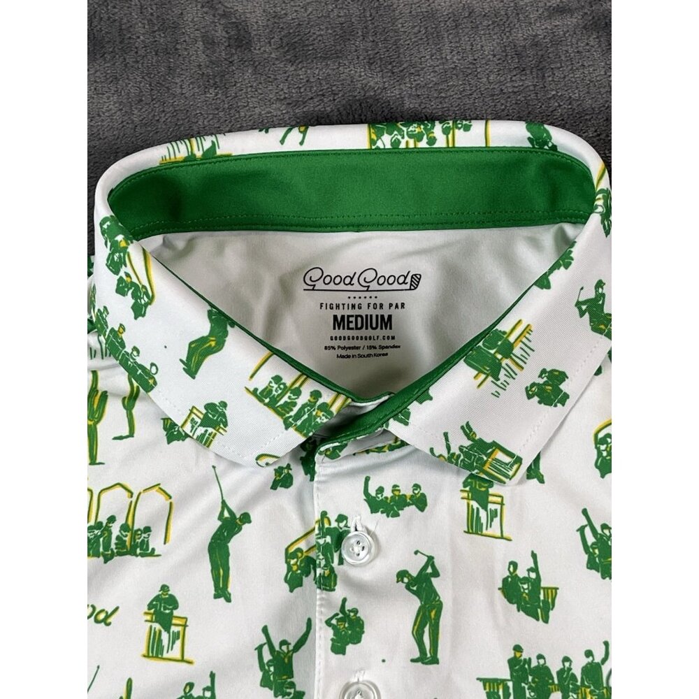 Good Good Golf Polo Shirt Mens M Green White Desert Print Performance Stretch - Picture 3 of 5
